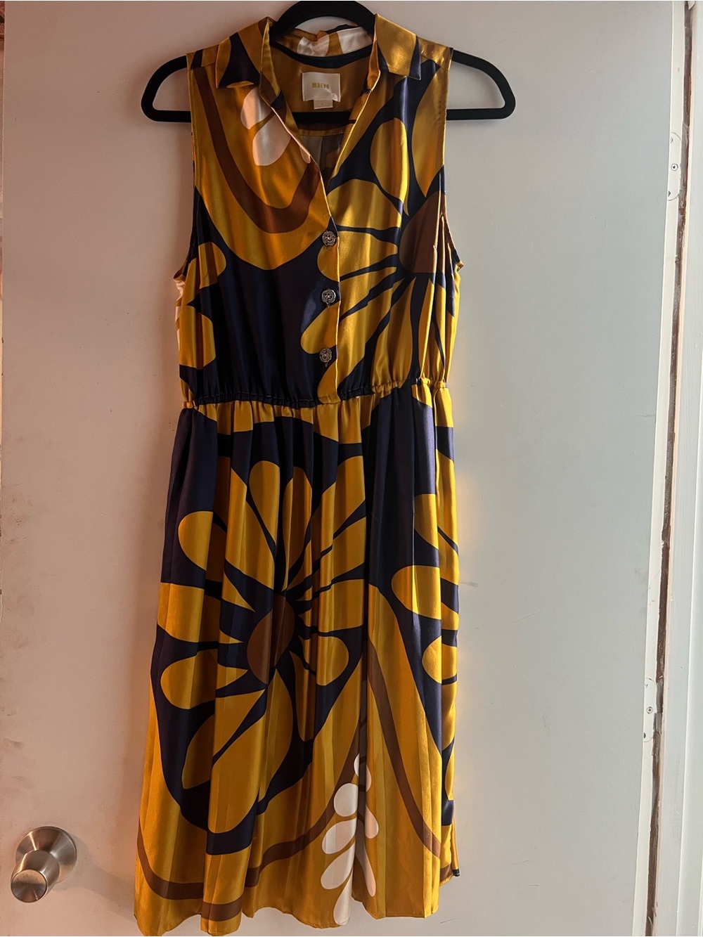 SALE!! Maeve Anthropology Navy and Mustard Floral Button Front Midi Dress Size 6 - Picture 10 of 10
